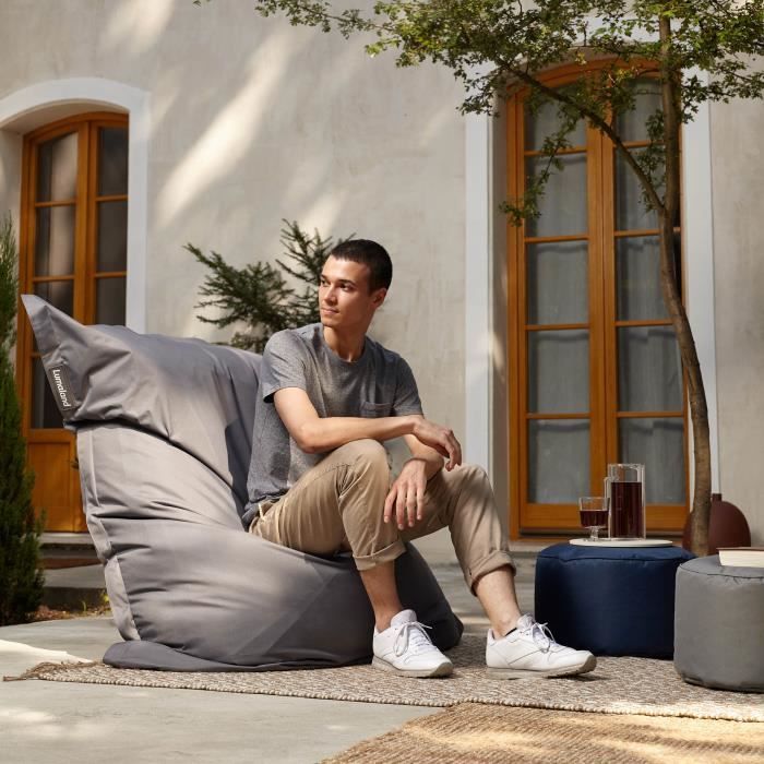 Pouf Tabouret Lumaland 45x25 Cm - Coussin De Sol Résistant à L'eau, Intérieur/extérieur (Gris Acier)