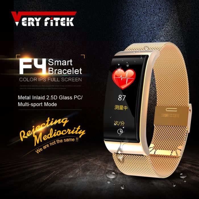 Montre connectee VERYFiTEK F4 metal bande intelligente Bracelet tension arterielle moniteur de frequence Type Silica Black Cdiscount Telephonie