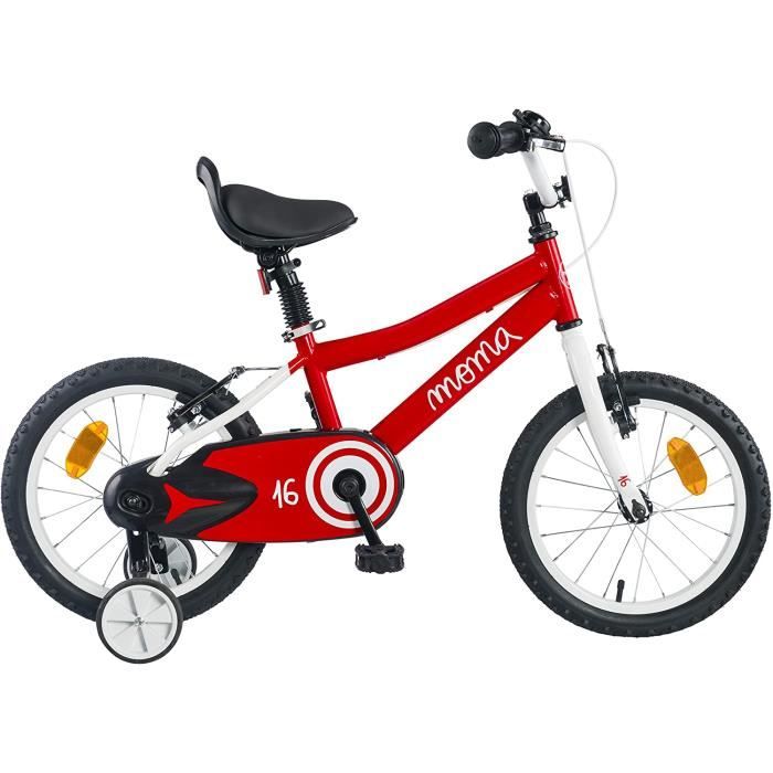 Velo 16 avec petites roues inclus ideal partir de 4 ans de 105 a 120 cm mixte enfant rouge Cdiscount Sport