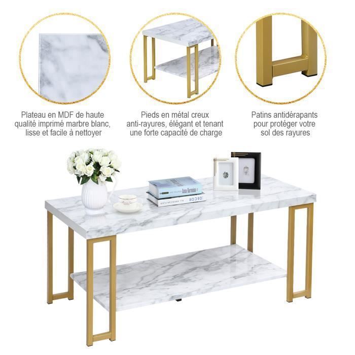 GIANTEX Table Basse à 2 Étages Imprimée Marbre,Table de Salon GIANTEX Table Basse à 2 Étages Imprimée Marbre,Table de Salon