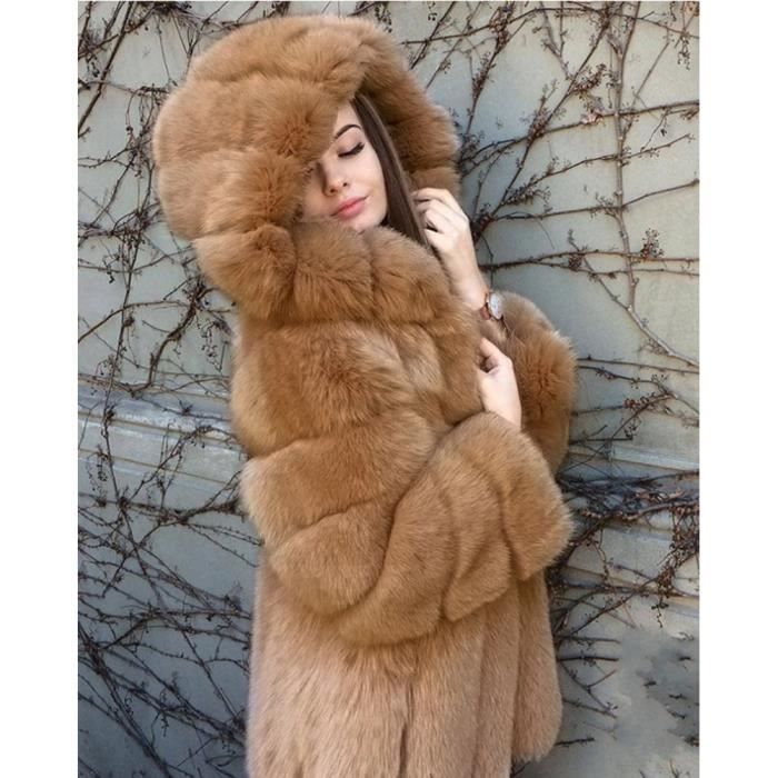 Manteau Femme MISSMAO Moelleux en Fausse Fourrure Hiver Chameau