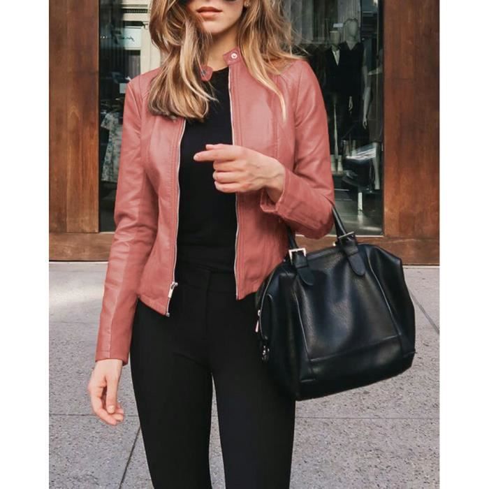 Veste Casual Femme Simili Cuir Veste Court Printemps et Automne Veste Cuir Ample et Chaud Veste Tunique Courte rose Rose Cdiscount Pret a Porter