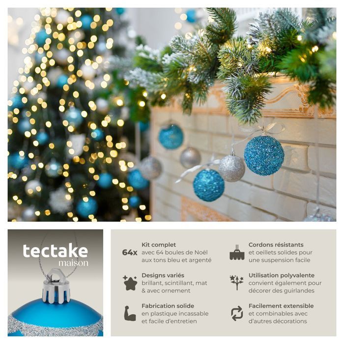 Lot De 40 Boules De Noël Primark - Pailleté Bleu Et Argent, Assortiment, Neuf, Fabriqué En Chine 2019