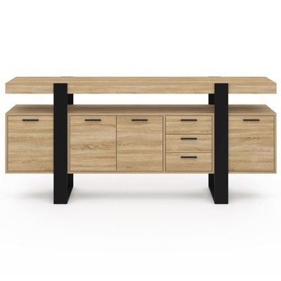 Buffet Phoenix 140 Cm Bois Et Blanc - 4 Portes Avec étagère - Style Industriel Pour Salle à Manger
