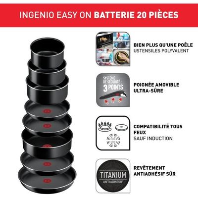 Batterie De Cuisine TEFAL INGENIO 15 Pièces - Induction - Antiadhésive - Fabriqué En France