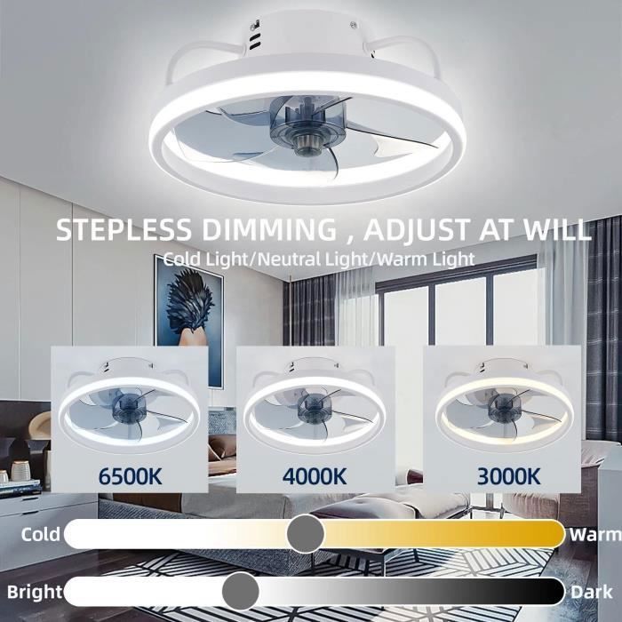 Ventilateur Plafond LED SWBSLL Avec Lumière Et Télécommande - Silencieux, Dimmable, 3 Couleurs - Idéal Chambre Et Salon