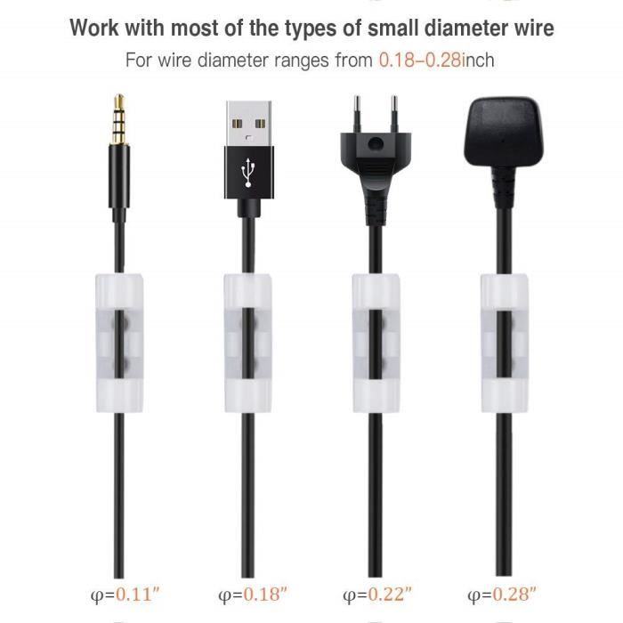50 Clips Adhésifs Pour Câbles - Gestion Des Fils électriques, Ethernet, USB - Noir, Plastique ABS - Pour Bureau, Maison