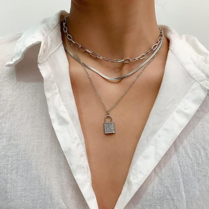 Collier Femme Chaine Argent Vetement Mode Alliage Cha ne En Os De