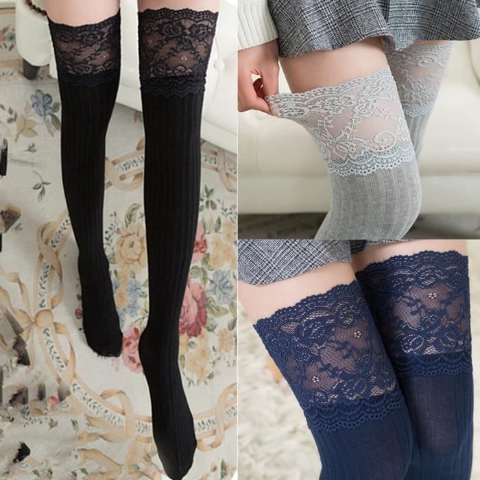 DAMILY Chaussettes mi bas dentelles japonaises et coreennes printemps et automne coton bas a rayures verticales antiderapantes