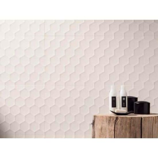 4d Hexagon White 40x80 Cm Faience A Relief Nid D Abeilles