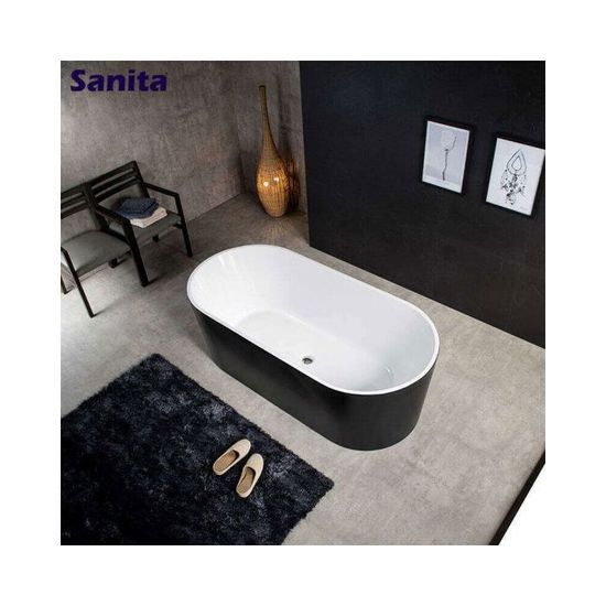 Baignoire Ilot Noire Mate Cleo 140 Cm En Acrylique Noir Et Blanc Achat Vente Baignoire Kit Balneo Baignoire Ilot Noire Mate Cdiscount