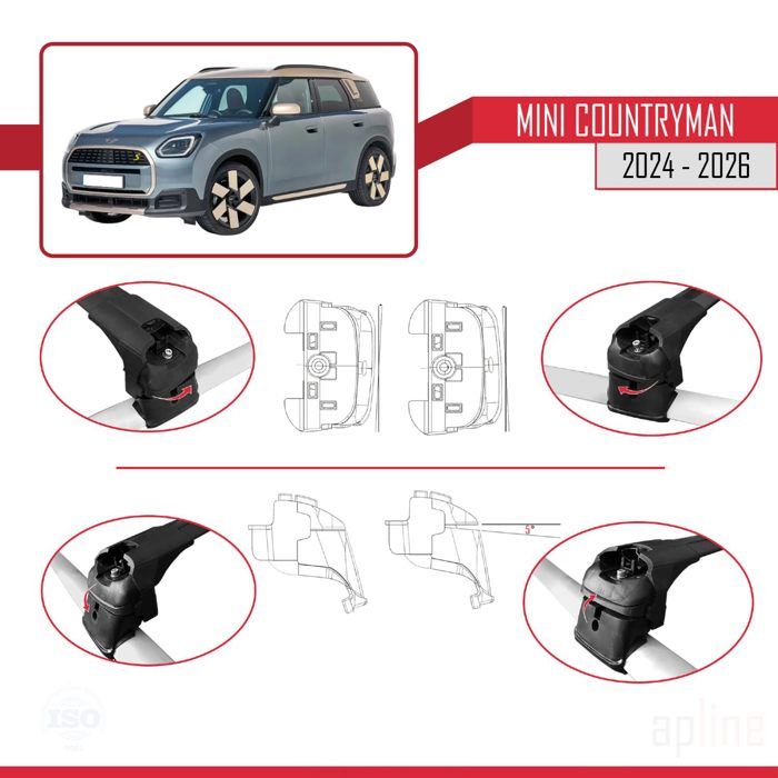 accessorypart Compatibile con Mini Countryman (U25) 2024-2026 Ace-2 Modello Barre Tetto Portapacchi Auto Barre Portatutto Nero Alluminio Barre