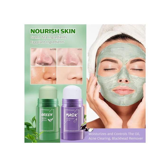 Lot De 2 Sticks Masque Visage Au Thé Vert - Pour Points Noirs Et Hydratation, 80g Chacun, Par FOCUSUN
