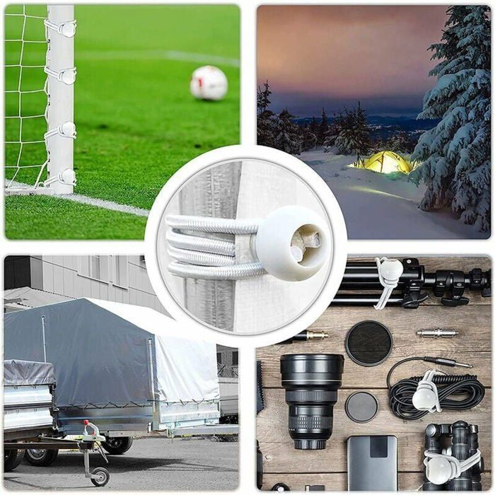 Lot De 30 Tendeurs Élastiques Avec Boule – Sandows Bâche 15-20 Cm, Blanc, Pour Tentes, Trampolines, Bâches & Fixations Rapides
