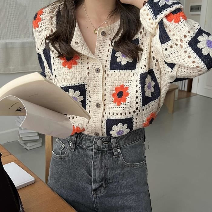 Gilet Cardigan Femme Haut en Crochet cor en pour femme Cardigan en
