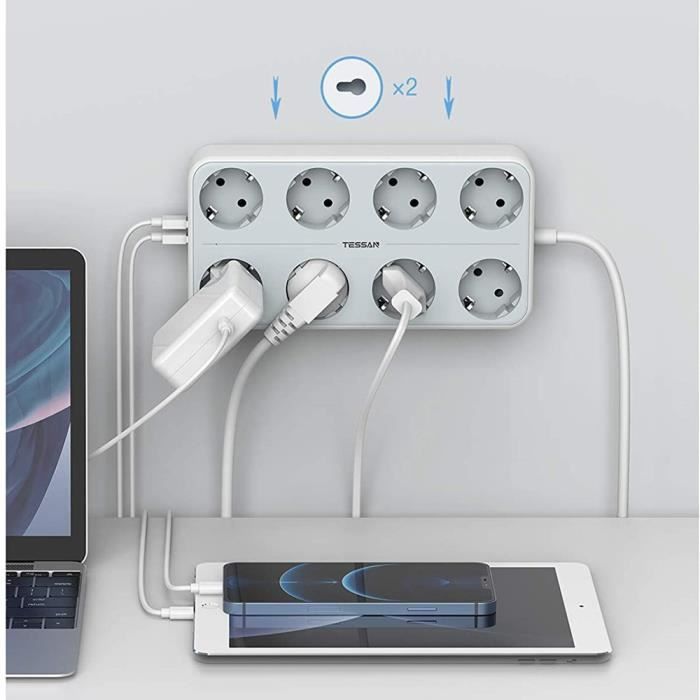 TESSAN 11 en 1 Multiprise 8 Prises et 3 Ports USB, Interrupteur,2M,Convient  Bureau,Maison,Gray - Cdiscount Bricolage