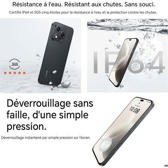 Smartphone Honor 400 Lite 5G - 8GB RAM / 256GB, écran AMOLED 6.7" 120Hz, Appareil Photo 108MP, Android 15, Gris