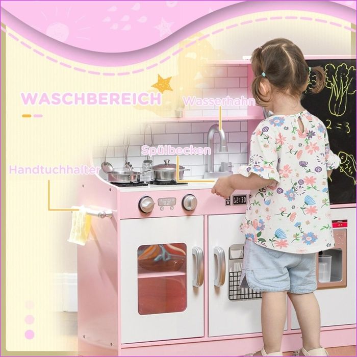 Cuisine Enfants COSTWAY 38 Accessoires De Dinettes Effect Son Lumieres Vapeur Et Ebullition Pour 3 Ans Orange