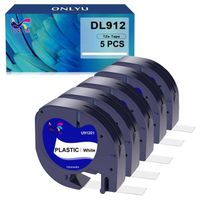 Ruban plastique noir sur blanc 12mm x 4m pour Dymo LetraTag - 7MAGIC - 91201 - Lot de 5