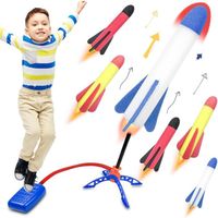 Fusée Jouet, Fusee Jeux Enfants extérieur, Lanceur de Fusée à Pédale, fusée Spatiale Jouet avec 6 roquettes de Rechange Colorées