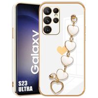 Coque Bracelet pour Samsung Galaxy S23 Ultra, Protection Anti-Rayures Ultra Slim - Blanc avec Bracelet