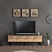 Meuble TV Oppdal à 2 portes avec espace de rangement 45 x 154 x 37 cm effet chêne - marbre noir - EN.CASA