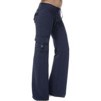 Pantalon de combat cargo ample pour femme décontracté boutonnées avec poches Bleu