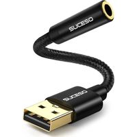 SUCESO Adaptateur USB Audio vers Jack 3,5 mm Adaptateur Jack USB Casque Puce intégrée Carte Son Externe stéréo Compatible avec M35