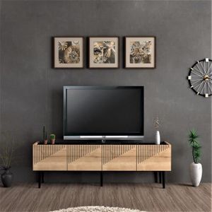 MEUBLE TV Meuble TV Oppdal à 2 portes avec espace de rangement 45 x 154 x 37 cm effet chêne - marbre noir - EN.CASA