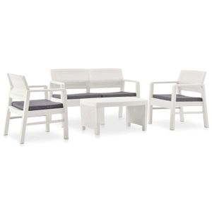 Ensemble table et chaise de jardin Salon de jardin 4 pcs avec coussins Plastique Blanc
