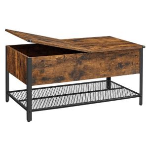 TABLE BASSE Table basse - VASAGLE - Compartiment fermé et étagère grillagée - Marron rustique et noir
