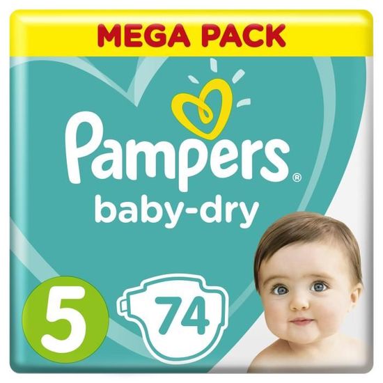 Pampers Baby-Dry Taille 5, 11-16 kg - 74 Couches - Mega Pack