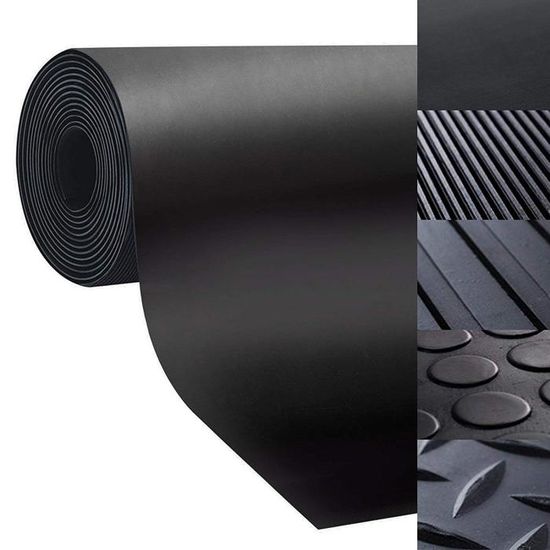 Floordirekt SBR Tapis en Caoutchouc 120 x 100 cm 2 mm - Vendu au Mètre - Noir et Lisse - Antidérapant - Revêtement de Sol et Protection de Bâtiments