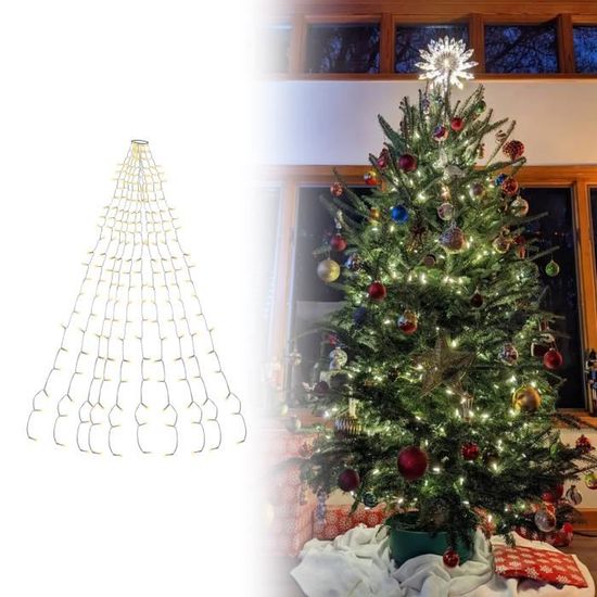 Guirlande Lumineuse Sapin De Noël 344 LED 9 Brins 3.6m + Étoile 30cm - Télécommande, 8 Modes, IP65 Étanche - Pour Extérieur/Intérieur, Fête - 9