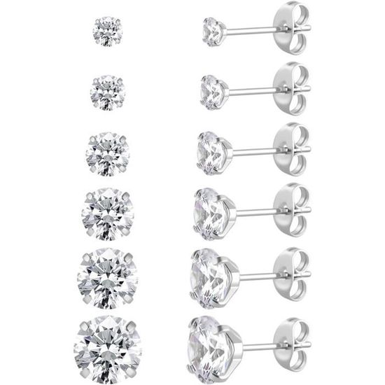 6 Paires De Clous D'Oreilles Acier Inoxydable Mudder - Tailles 3mm à 8mm - Noir - Homme Et Femme