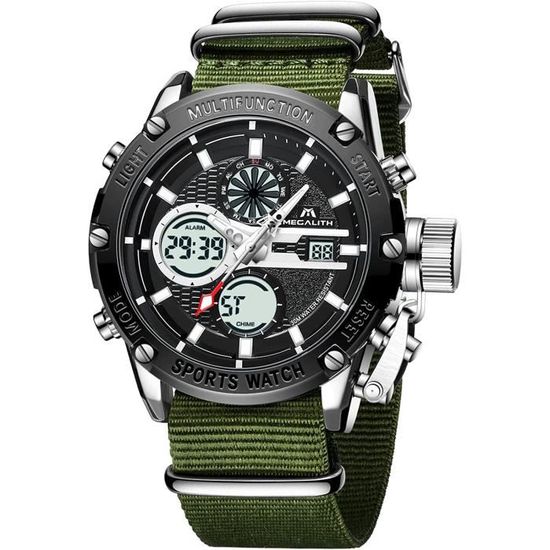 Montre Homme MEGALITH Chronographe Digitale - Cadran 48mm, Bracelet Cuir, étanche 3ATM - Mouvement Quartz Japonais