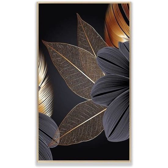 x3Pcs sans cadre 12x16in Abstrait noir doré fleur luxe affiche nordique Art plante feuille toile peinture mur photo pour salon décor à la maison 30x40cm 