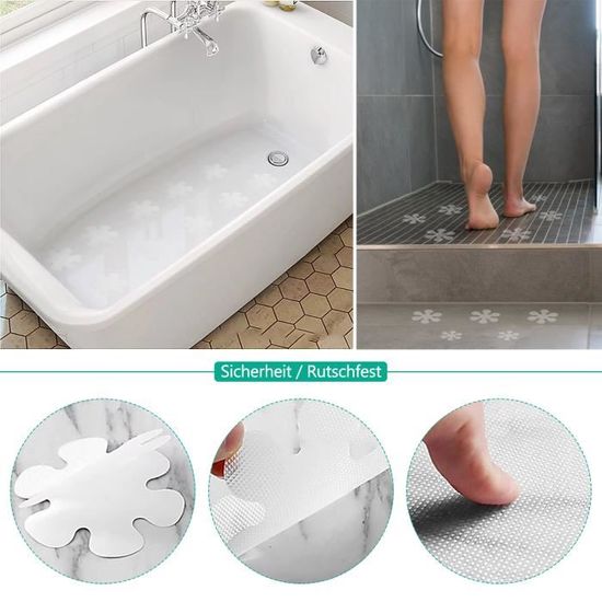 Autocollants Antidérapants Pour Baignoire/douche - Lot De 12 Motifs Flocons De Neige + Grattoir - Blanc, En PEVA, Adhésif Fort