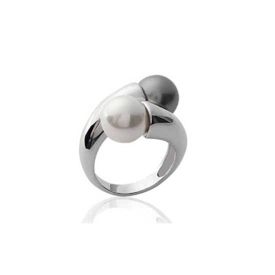 Bague Jonc Argent Massif 925 – Double Perle, Taille 58, Style Créateur
