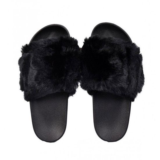 Claquette fourrure noir hot sale femme