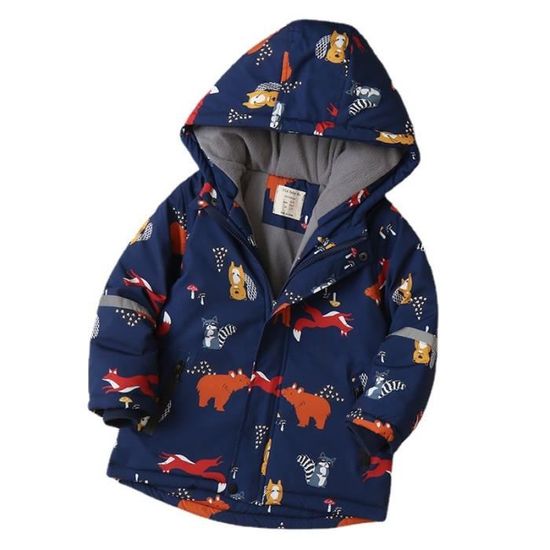 Manteau Garçon L SERVER - Hiver Chaud Coupe-Vent - Polaire Doublure - Capuche Fourrure - Tailles 110-170