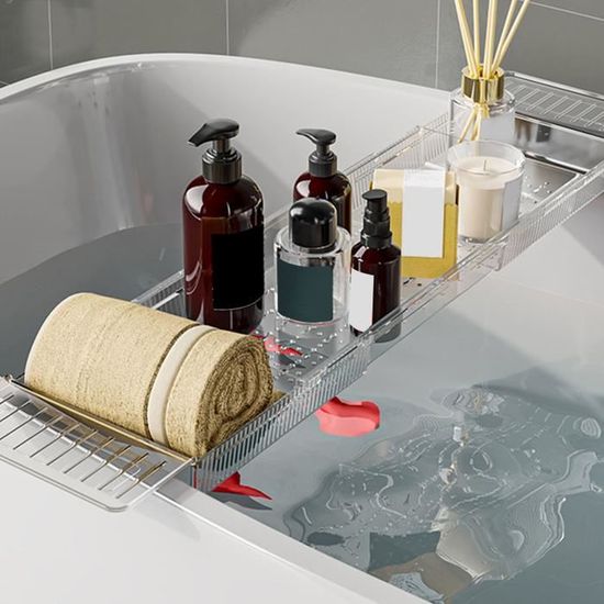 Plateau De Baignoire Extensible En Bambou 75-109 Cm - Porte-savon, Support Tablette/livre, Pliable