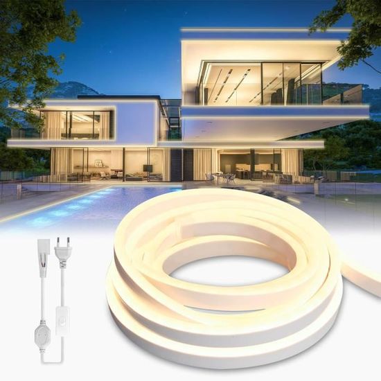 Ruban LED Néon BAGZY 10m - 220V IP65 - Blanc Naturel - Découpable Tous Les 1m - Pour Intérieur/extérieur