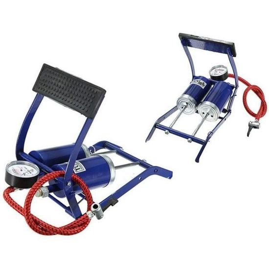 Pompe à Pied Double Cylindre Avec Manomètre - Jusqu'à 10 Bar, Pour Valves Schrader, Presta, Dunlop