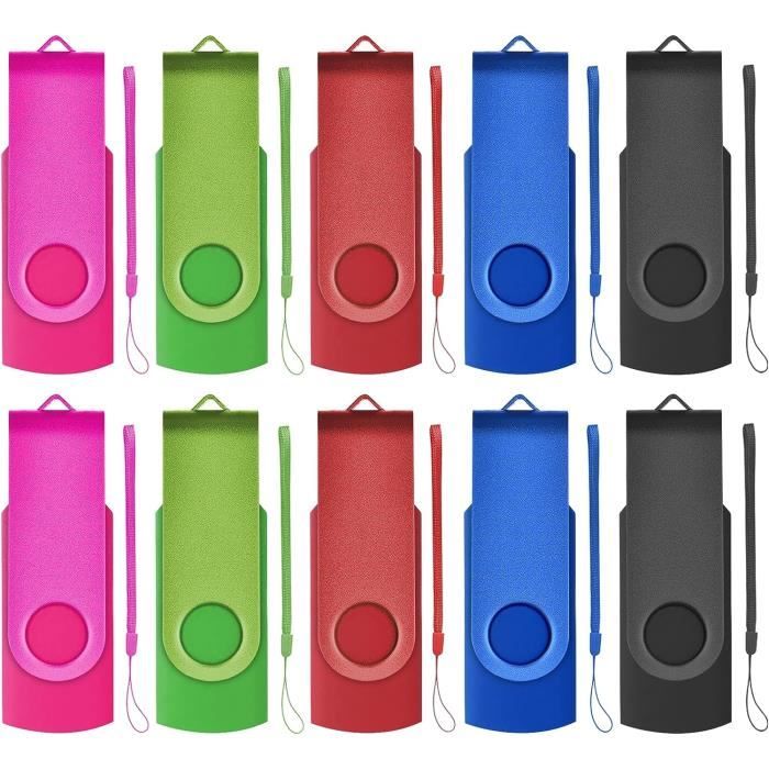 Lot De 50 Clés USB 8 Go - 10 Couleurs - USB 2.0 Pivotant - Compatible PC, Mac, Ordinateur Portable
