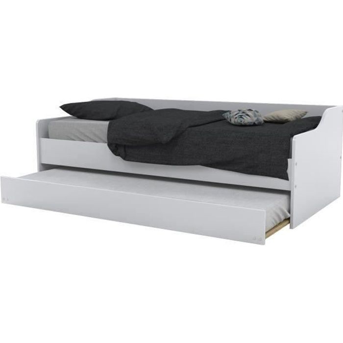 Weber Lit Gigogne Contemporain Blanc Sommier En Bois Epicea Massif L 90 X L 190 Cm Cosy Cdiscount Maison