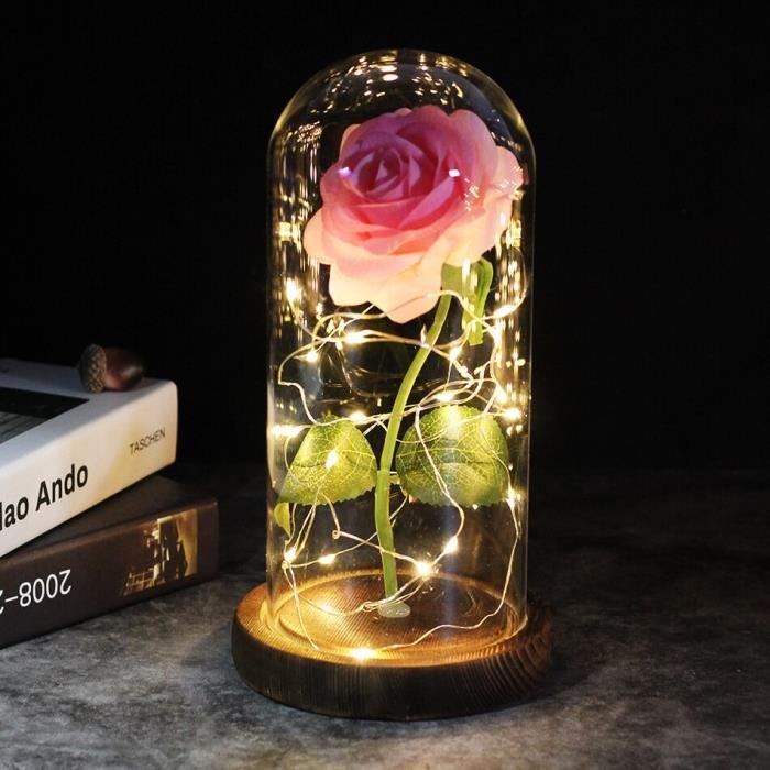 Rose Éternelle La Belle Et La Bête - Dôme Lumineux LED - Décoration Romantique Pour St Valentin