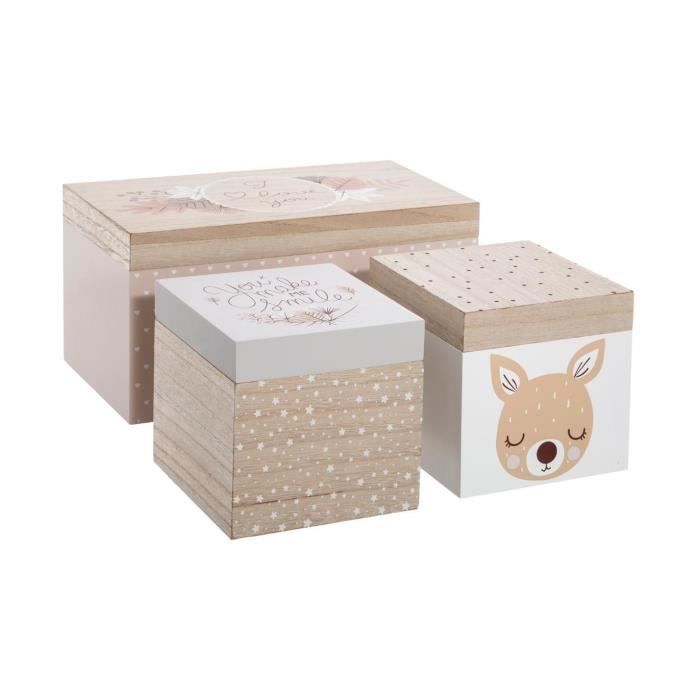 Atmosphera - Lot de 3 Boites de rangement en Bois imprimé Multicolore
