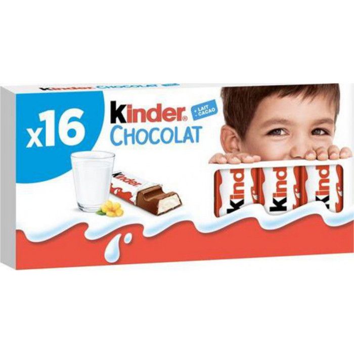 Kinder Chocolat Bâtonnets Barres chocolatées fourrées au lait 200g x16 (lot de 2)