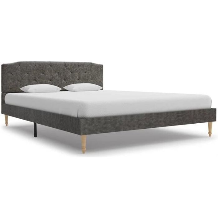 Cadre De Lit Capitonné : Double 140*200 cm - Lit Design Scandinave&Élégant - Tissu Ultra Doux&Bois Solide - Sommier Inclus - Gris